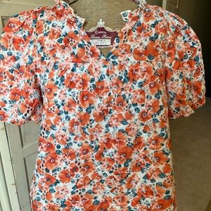 Floral Orange Eyelet Women's Top